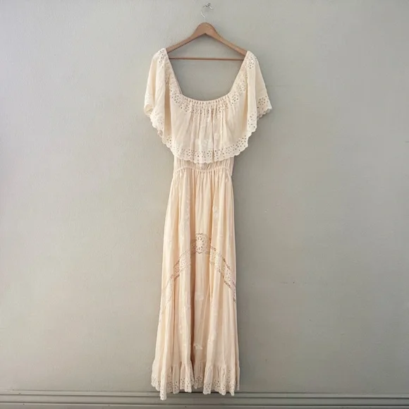 Free People Tambourine Off Shoulder Maxi Dress Large Blush Pink Boho Ethereal - Picture 6 of 15